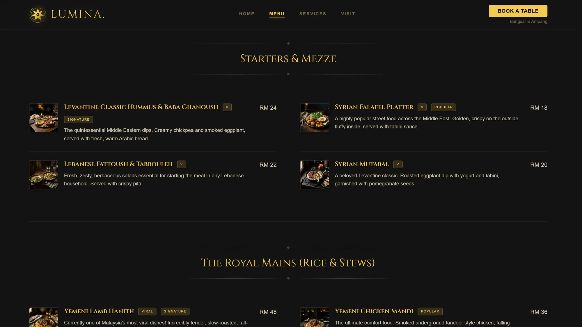 Lumina Arab Eatery — desktop view
