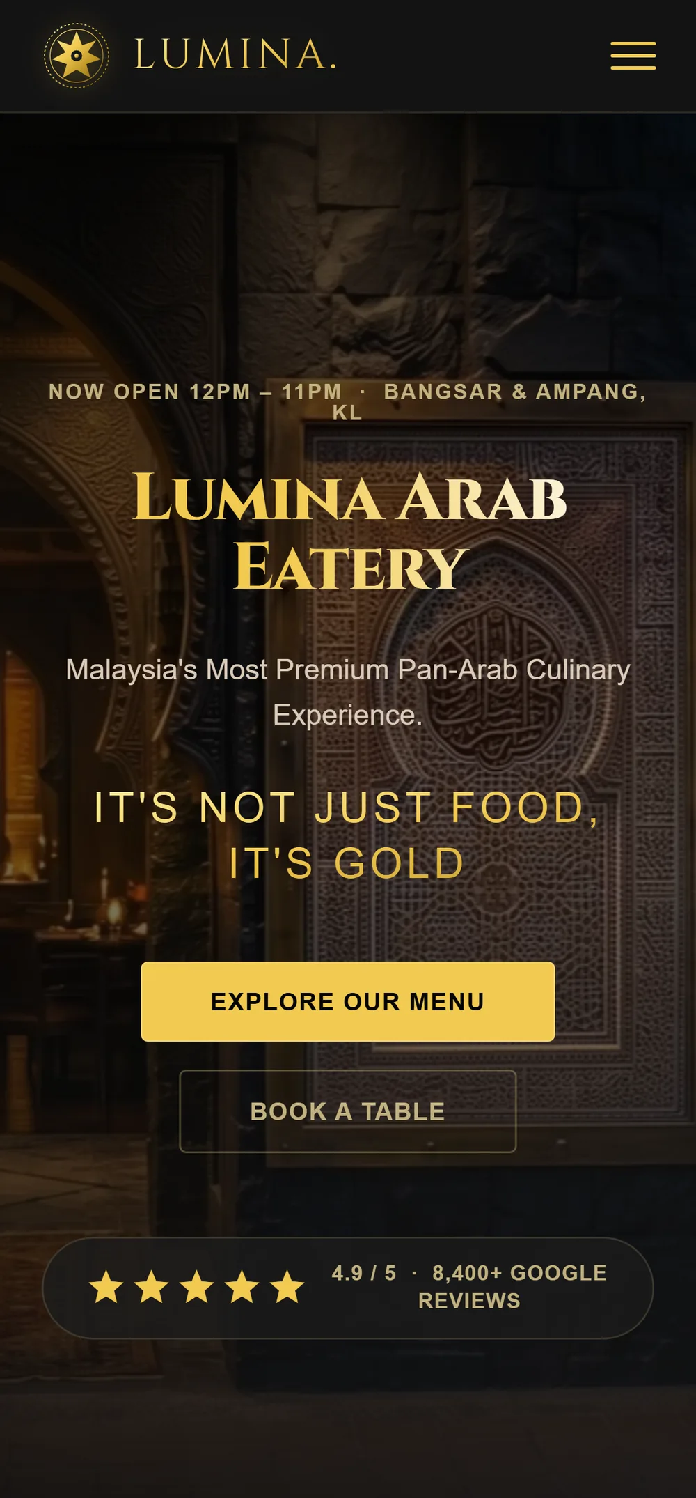 Lumina Arab Eatery — mobile view